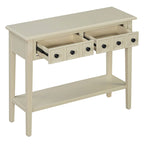 38.2 Table console rustique avec étagère ouverte et trois tiroirs, pieds en bois d'hévéa