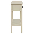 38.2 Table console rustique avec étagère ouverte et trois tiroirs, pieds en bois d'hévéa