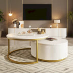 Table basse gigogne ronde moderne avec tiroir et base dorée pour le salon