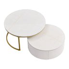 Table basse gigogne ronde moderne avec tiroir et base dorée pour le salon
