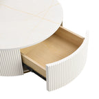 Table basse gigogne ronde moderne avec tiroir et base dorée pour le salon