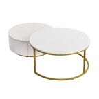 Table basse gigogne ronde moderne avec tiroir et base dorée pour le salon