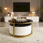 Table basse gigogne ronde moderne avec tiroir et base dorée pour le salon