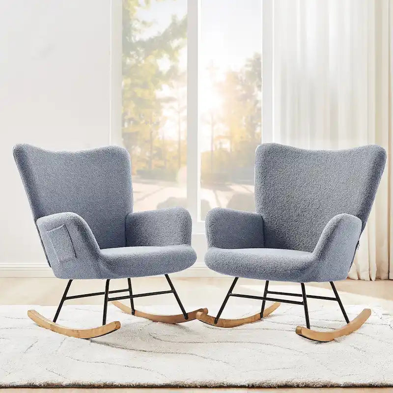 Javlergo Fauteuil à bascule Teddy rembourré 2 pièces avec poches de rangement Fauteuils à bascule d'appoint modernes Fauteuil latéral confortable