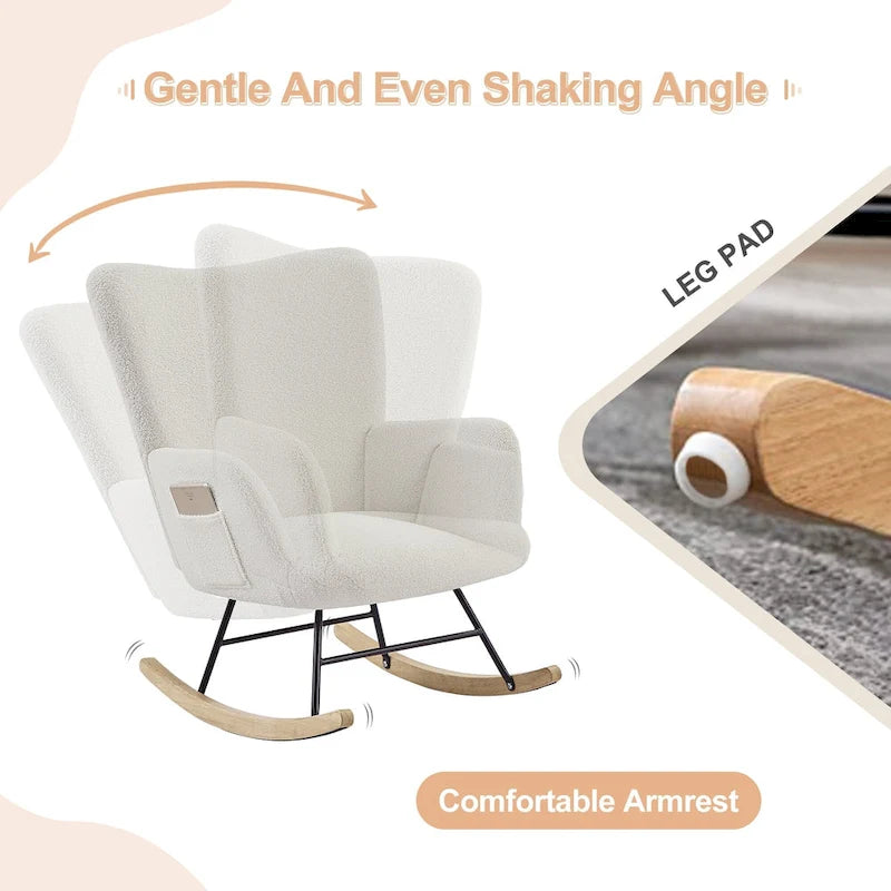 Javlergo Fauteuil à bascule Teddy rembourré 2 pièces avec poches de rangement Fauteuils à bascule d'appoint modernes Fauteuil latéral confortable