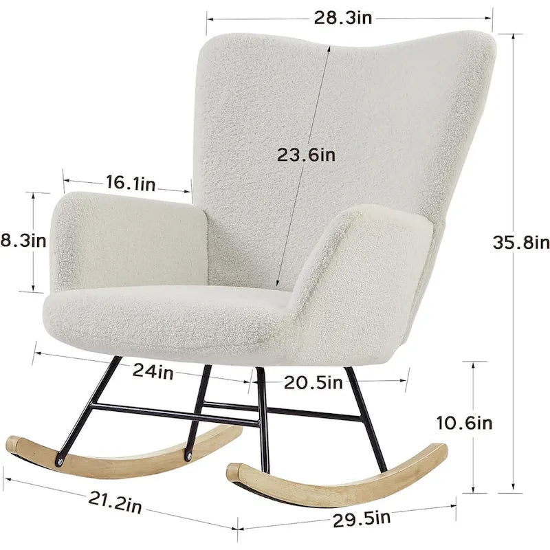 Javlergo Fauteuil à bascule Teddy rembourré 2 pièces avec poches de rangement Fauteuils à bascule d'appoint modernes Fauteuil latéral confortable