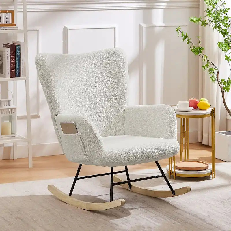 Javlergo Fauteuil à bascule Teddy rembourré 2 pièces avec poches de rangement Fauteuils à bascule d'appoint modernes Fauteuil latéral confortable