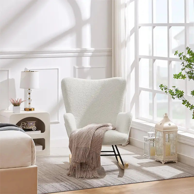 Javlergo Fauteuil à bascule Teddy rembourré 2 pièces avec poches de rangement Fauteuils à bascule d'appoint modernes Fauteuil latéral confortable