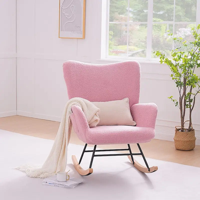 Javlergo Fauteuil à bascule Teddy rembourré 2 pièces avec poches de rangement Fauteuils à bascule d'appoint modernes Fauteuil latéral confortable