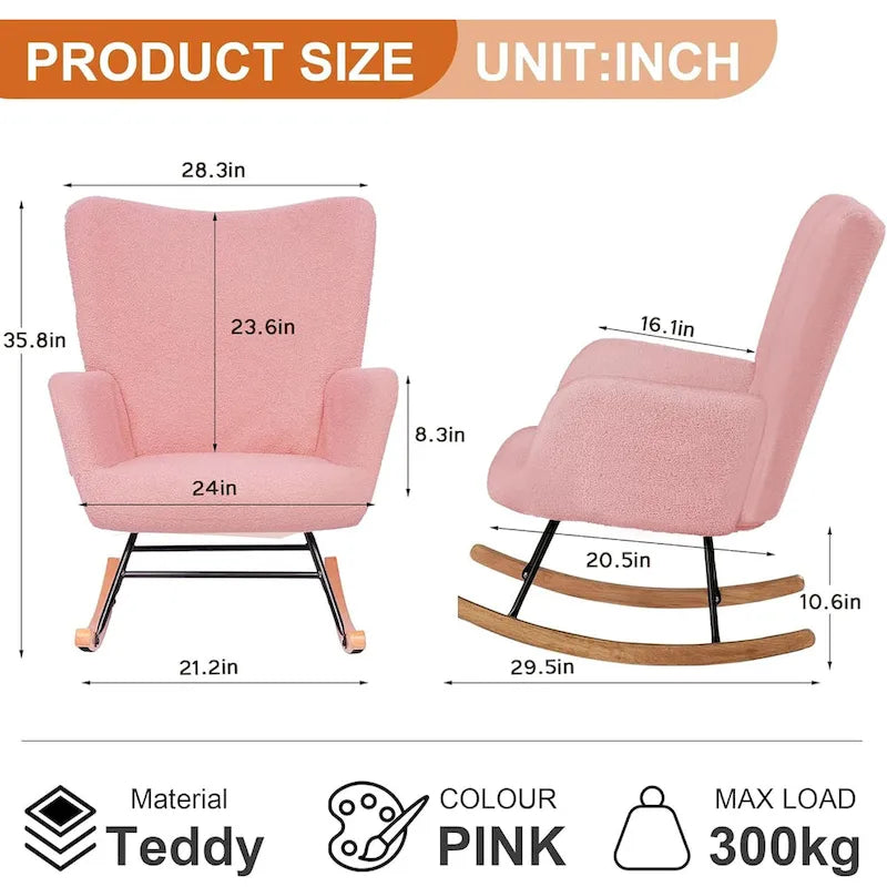 Javlergo Fauteuil à bascule Teddy rembourré 2 pièces avec poches de rangement Fauteuils à bascule d'appoint modernes Fauteuil latéral confortable