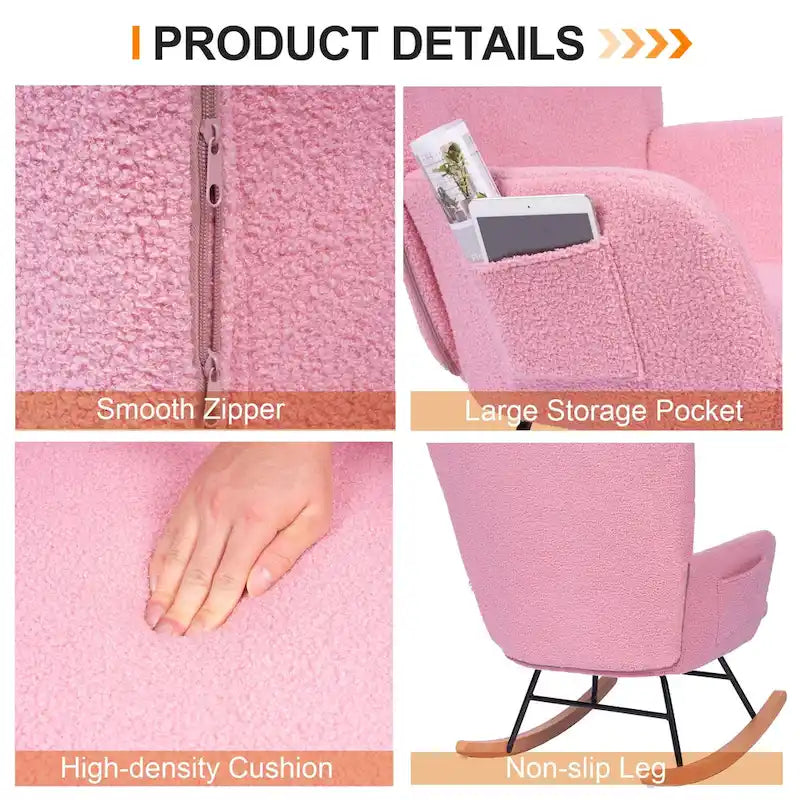 Javlergo Fauteuil à bascule Teddy rembourré 2 pièces avec poches de rangement Fauteuils à bascule d'appoint modernes Fauteuil latéral confortable