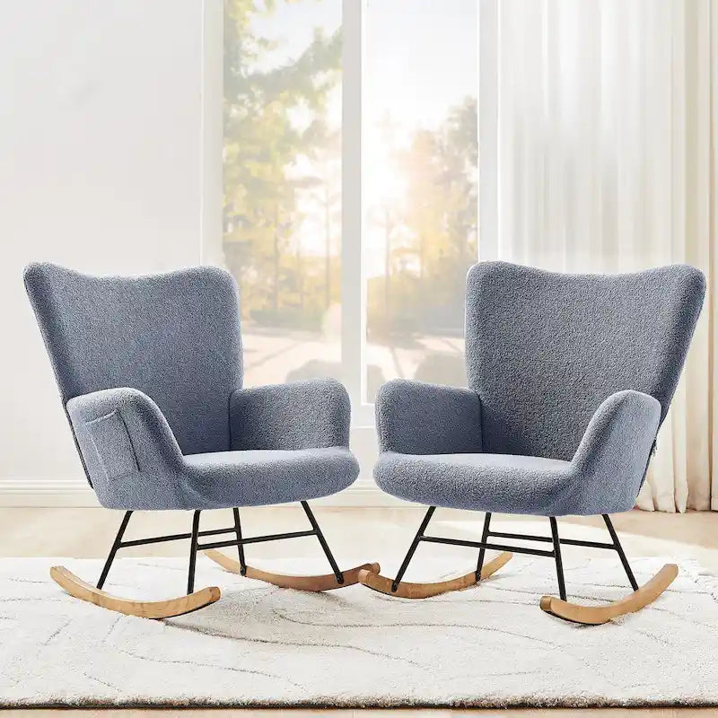 Javlergo Fauteuil à bascule Teddy rembourré 2 pièces avec poches de rangement Fauteuils à bascule d'appoint modernes Fauteuil latéral confortable