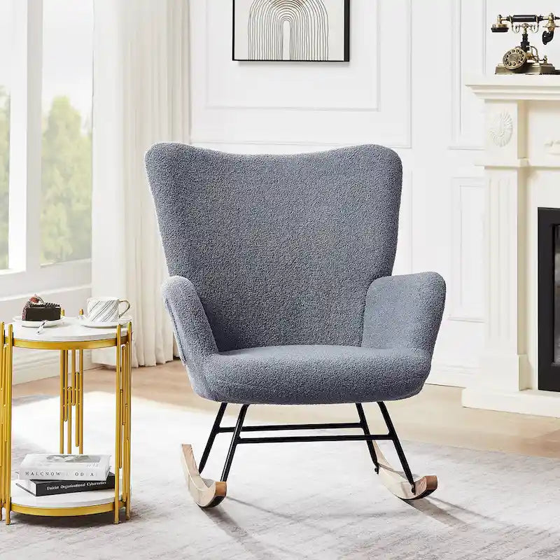Javlergo Fauteuil à bascule Teddy rembourré 2 pièces avec poches de rangement Fauteuils à bascule d'appoint modernes Fauteuil latéral confortable