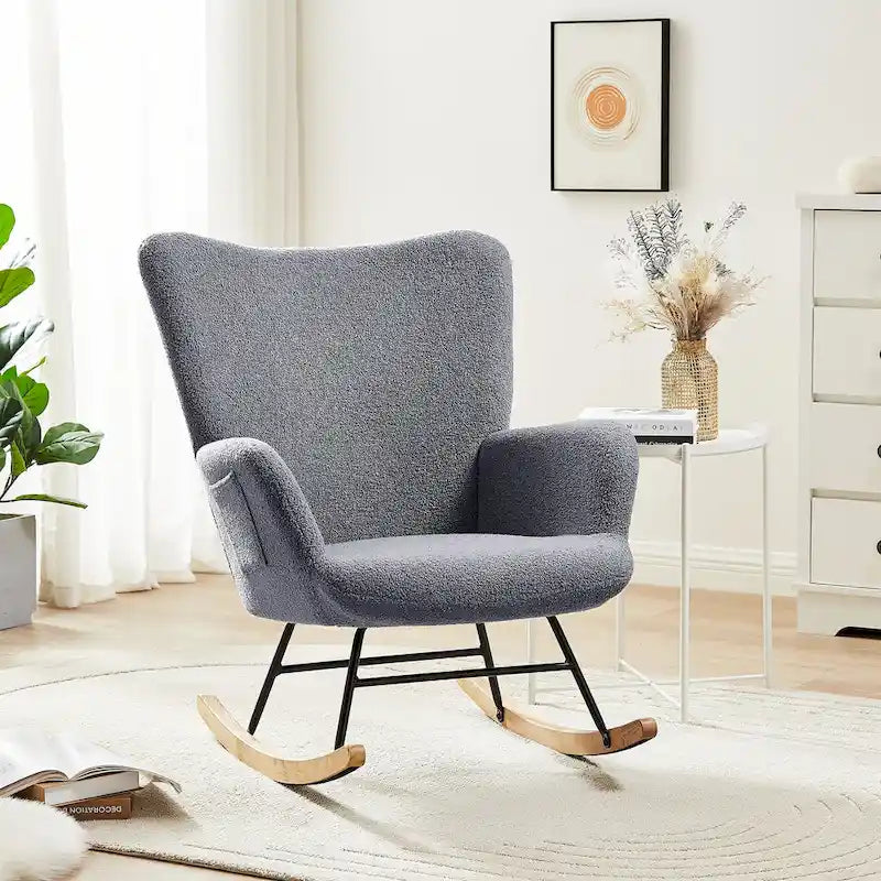 Javlergo Fauteuil à bascule Teddy rembourré 2 pièces avec poches de rangement Fauteuils à bascule d'appoint modernes Fauteuil latéral confortable