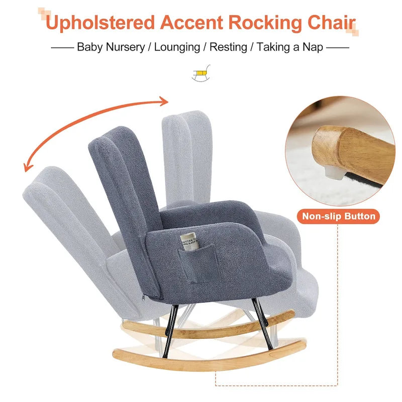 Javlergo Fauteuil à bascule Teddy rembourré 2 pièces avec poches de rangement Fauteuils à bascule d'appoint modernes Fauteuil latéral confortable