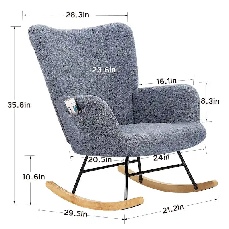 Javlergo Fauteuil à bascule Teddy rembourré 2 pièces avec poches de rangement Fauteuils à bascule d'appoint modernes Fauteuil latéral confortable