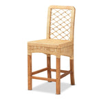 Tabouret de comptoir Moscou bohème moderne en rotin et bois naturel marron