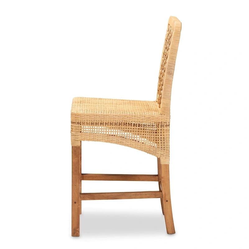 Tabouret de comptoir Moscou bohème moderne en rotin et bois naturel marron