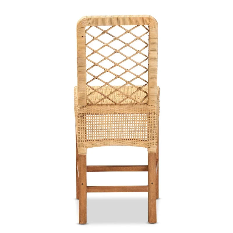 Tabouret de comptoir Moscou bohème moderne en rotin et bois naturel marron
