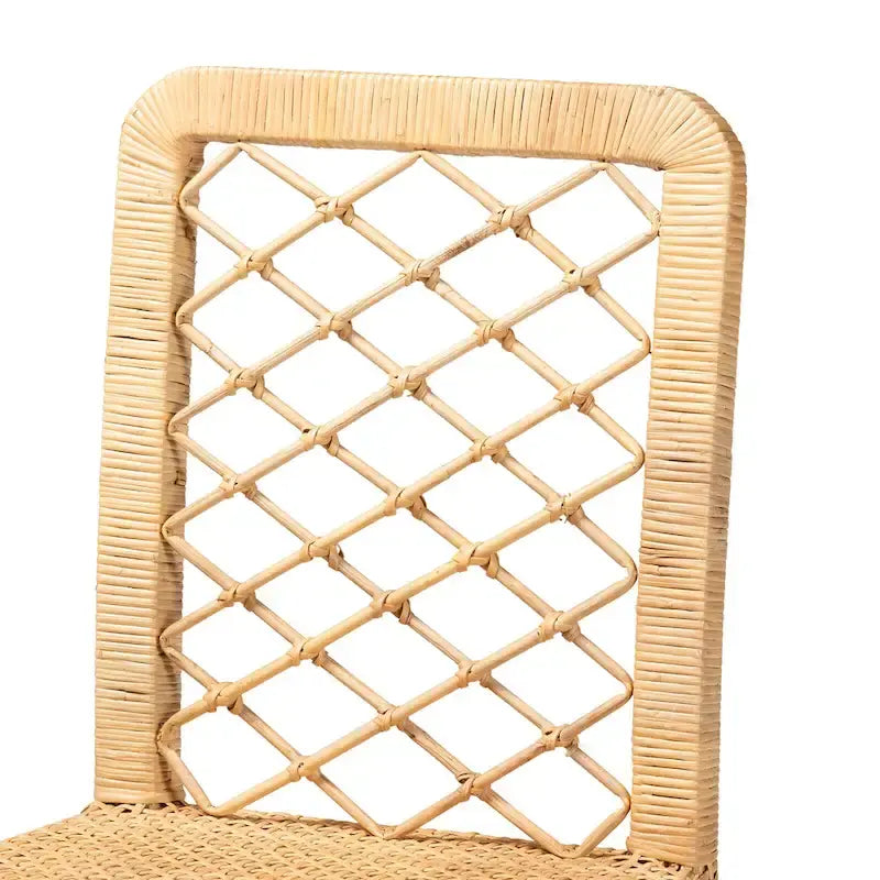 Tabouret de comptoir Moscou bohème moderne en rotin et bois naturel marron
