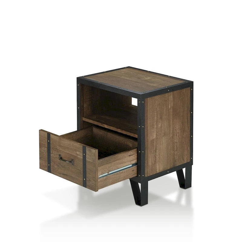 Table d'appoint industrielle en chêne DH BASIC avec 1 tiroir en métal, 43 cm par