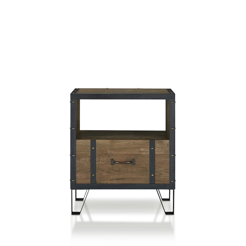 Table d'appoint industrielle en chêne DH BASIC avec 1 tiroir en métal, 43 cm par