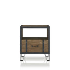 Table d'appoint industrielle en chêne DH BASIC avec 1 tiroir en métal, 43 cm par