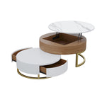 Lot de 2 tables basses rondes relevables avec rangement, 2 tiroirs en pin, plateau pivotant, design gigogne