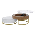 Lot de 2 tables basses rondes relevables avec rangement, 2 tiroirs en pin, plateau pivotant, design gigogne