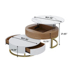 Lot de 2 tables basses rondes relevables avec rangement, 2 tiroirs en pin, plateau pivotant, design gigogne