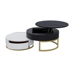 Lot de 2 tables basses rondes relevables avec rangement, 2 tiroirs en pin, plateau pivotant, design gigogne