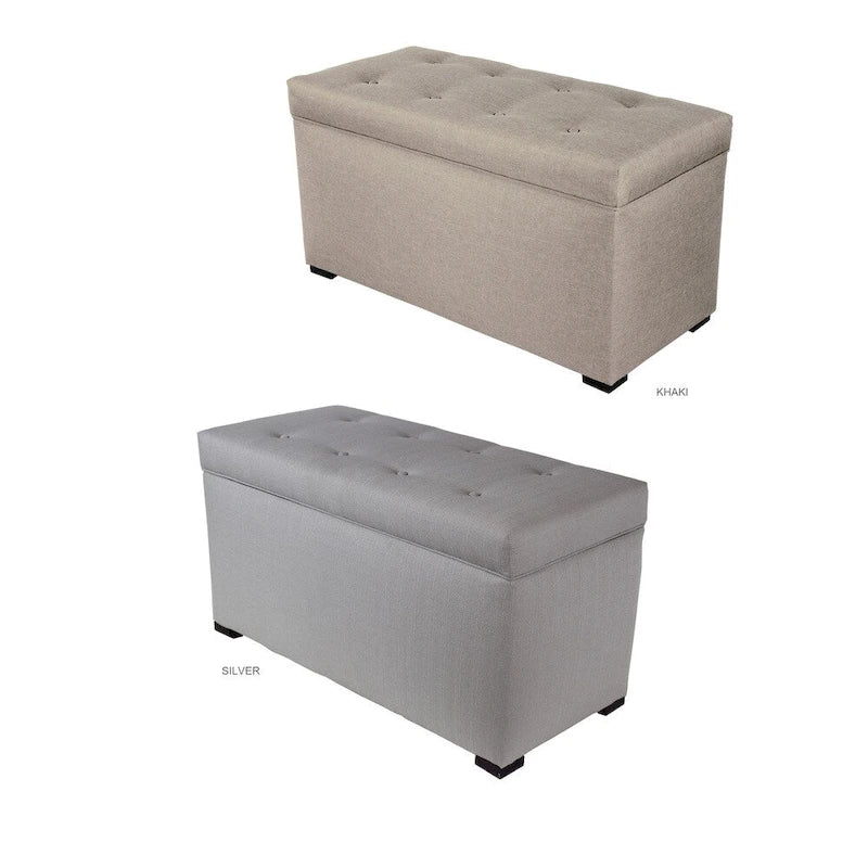 Banc coffre de rangement capitonné beige Angela à 8 boutons
