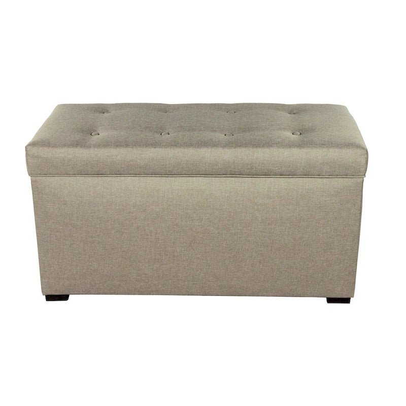 Banc coffre de rangement capitonné beige Angela à 8 boutons