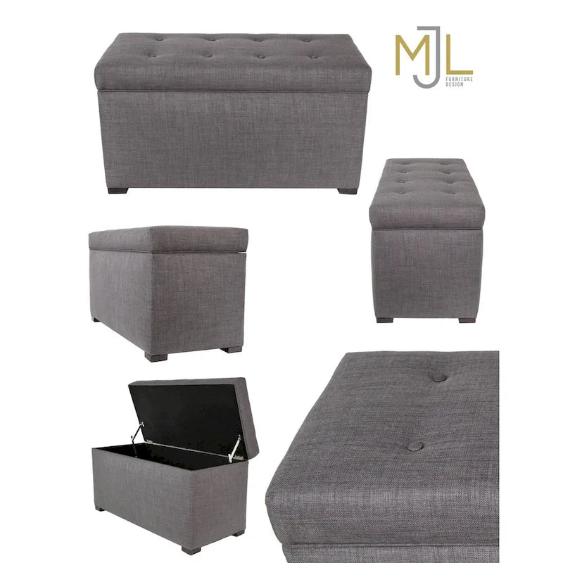 Banc coffre de rangement capitonné beige Angela à 8 boutons