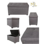 Banc coffre de rangement capitonné beige Angela à 8 boutons