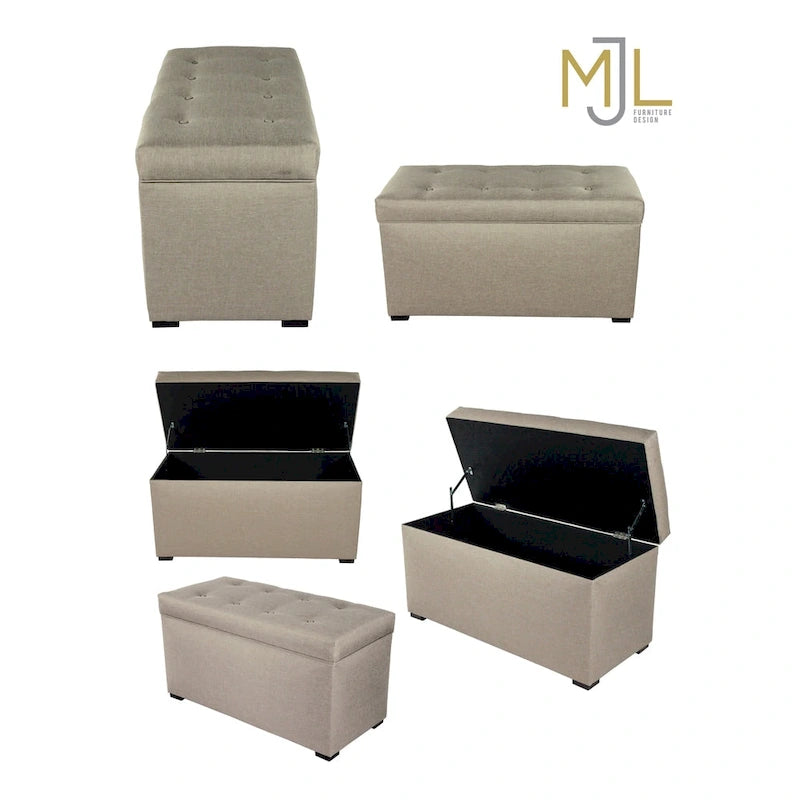 Banc coffre de rangement capitonné beige Angela à 8 boutons