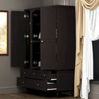 Garde-robe/Armoire/Placard familial de 70,9H avec portes miroir laque blanche