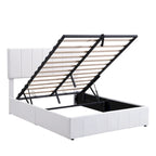 Lit plateforme rembourré avec système de rangement hydraulique -
