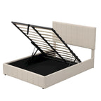Lit plateforme rembourré avec système de rangement hydraulique -