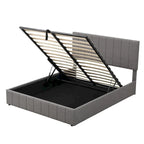 Lit plateforme rembourré avec système de rangement hydraulique -