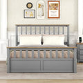 Lit plateforme Queen en bois avec deux tiroirs et lattes de bois, gris+naturel