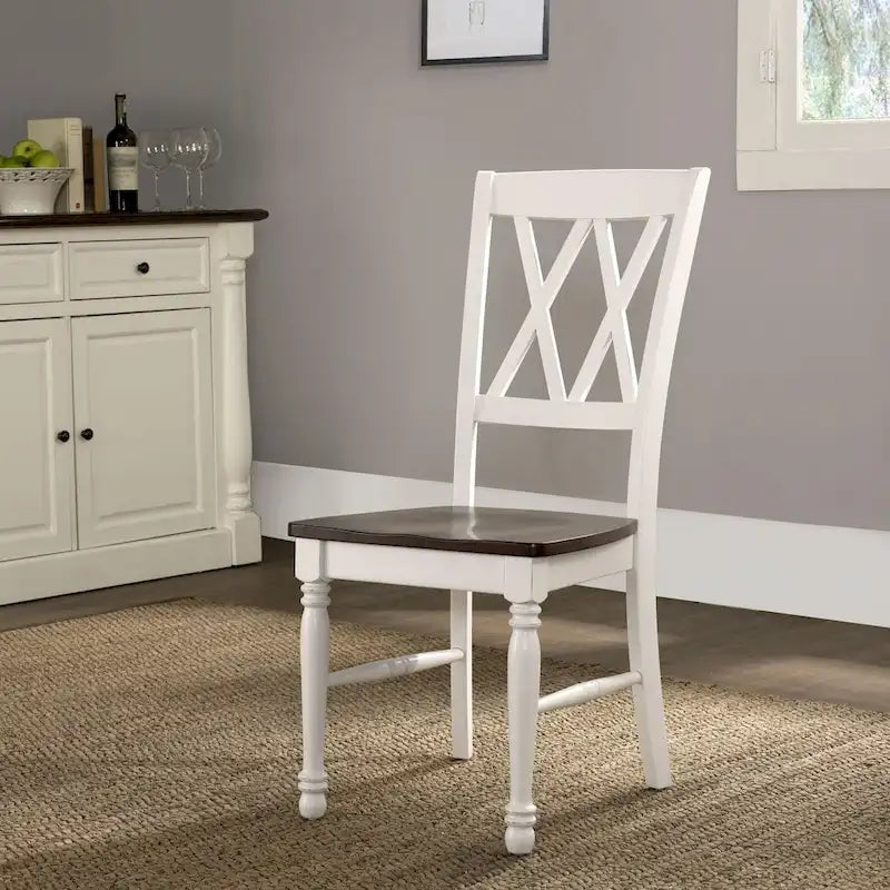 Chaise de salle à manger en bois cerisier/blanc antique (lot de 2) - 17,75 L x 23,5 P x 39 H