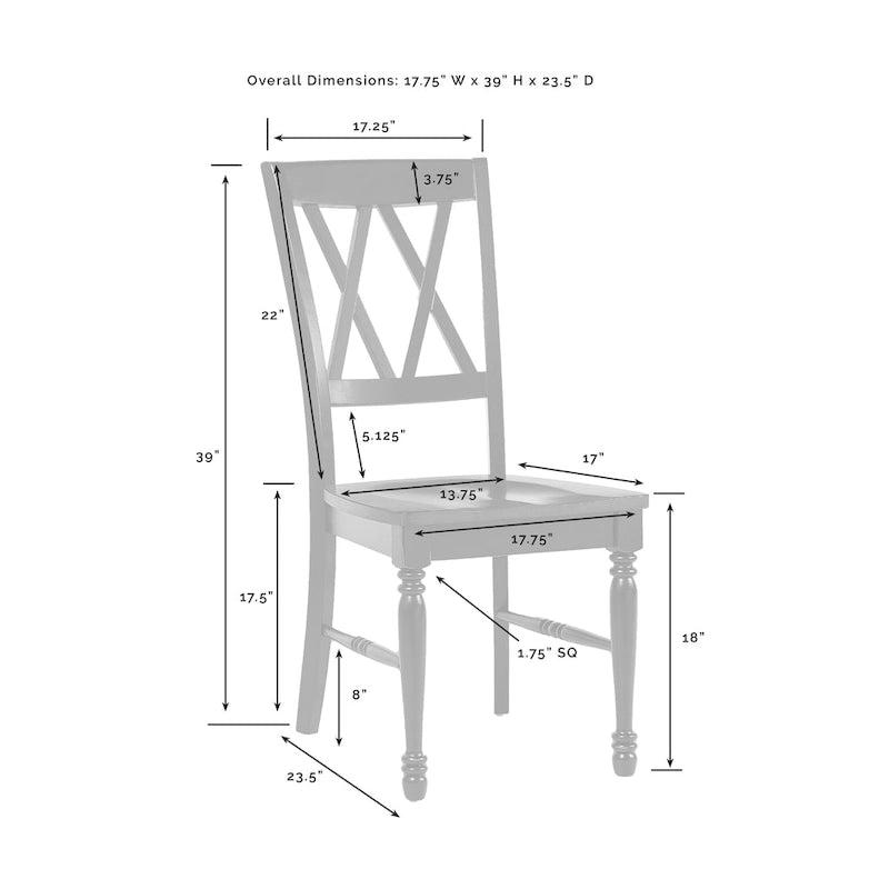 Chaise de salle à manger en bois cerisier/blanc antique (lot de 2) - 17,75 L x 23,5 P x 39 H