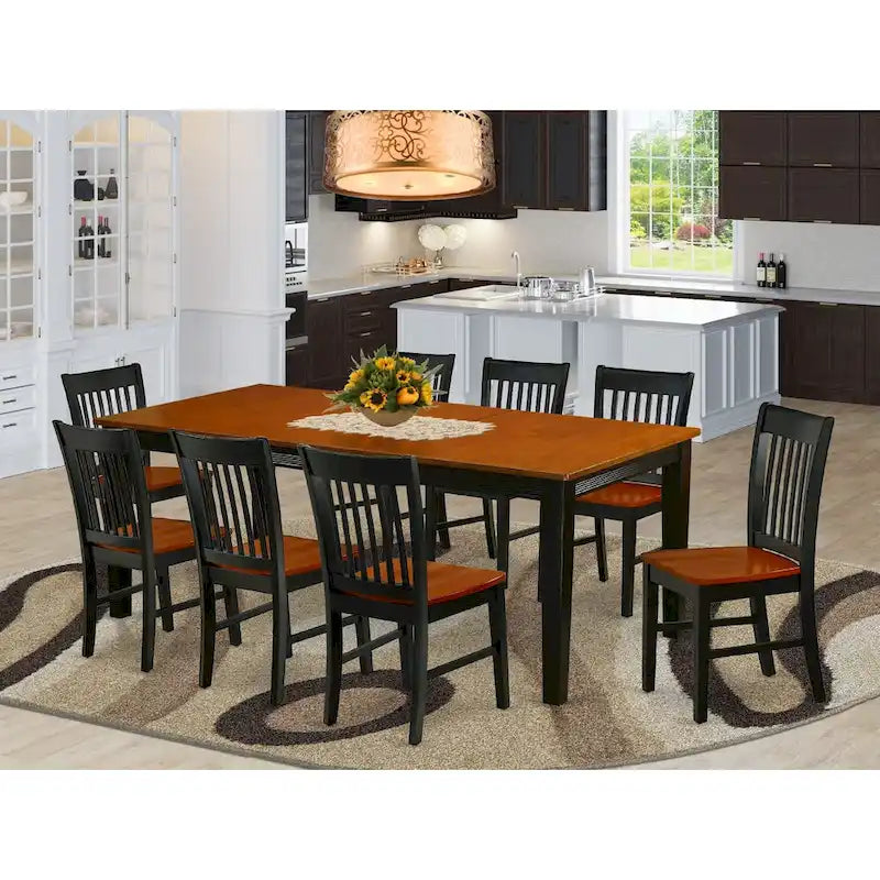   Dining Set- a Rectangle Dining Table and Kitchen Chairs, Black & Cherry (Pieces Option)