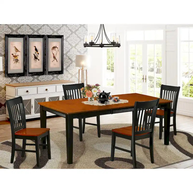 Ensemble de salle à manger - une table de salle à manger rectangulaire et des chaises de cuisine, noir et cerisier (option de pièces)