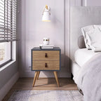   Amber Nightstand with Faux Leather Handles in Blue and Nature