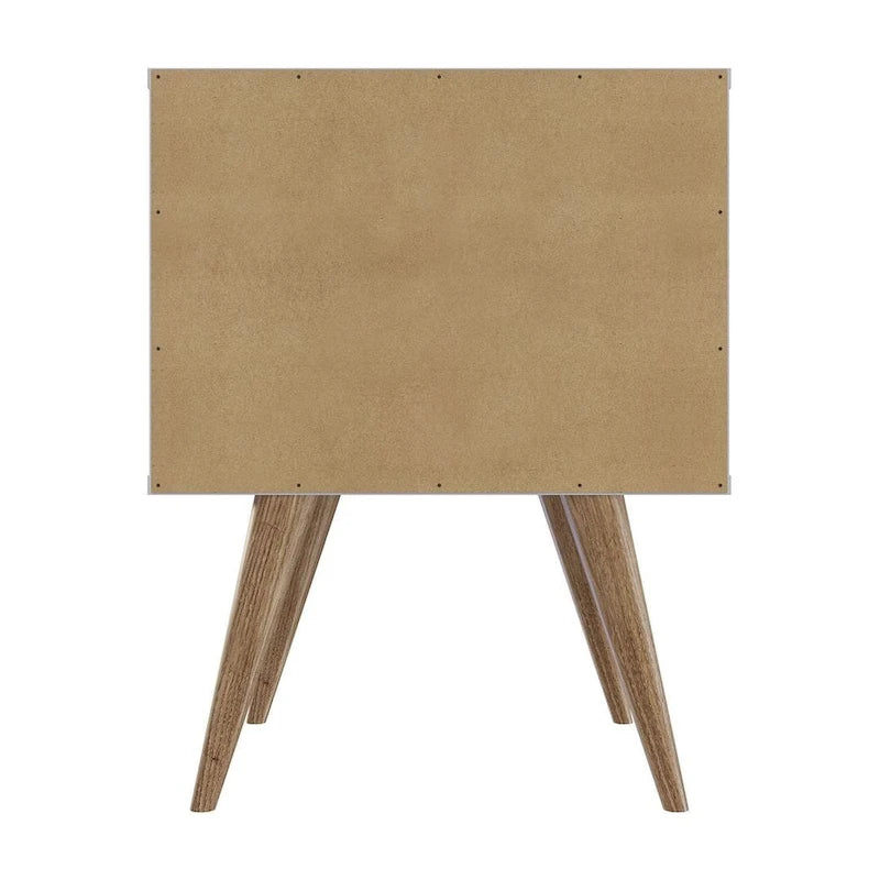 Table de chevet Amber avec poignées en similicuir en bleu et nature