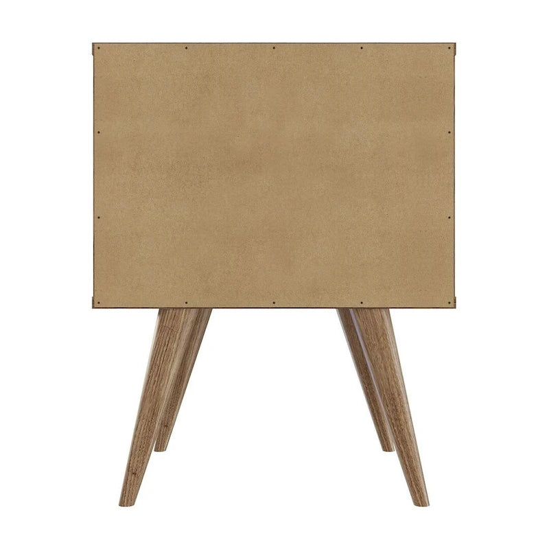 Table de chevet Amber avec poignées en similicuir en bleu et nature