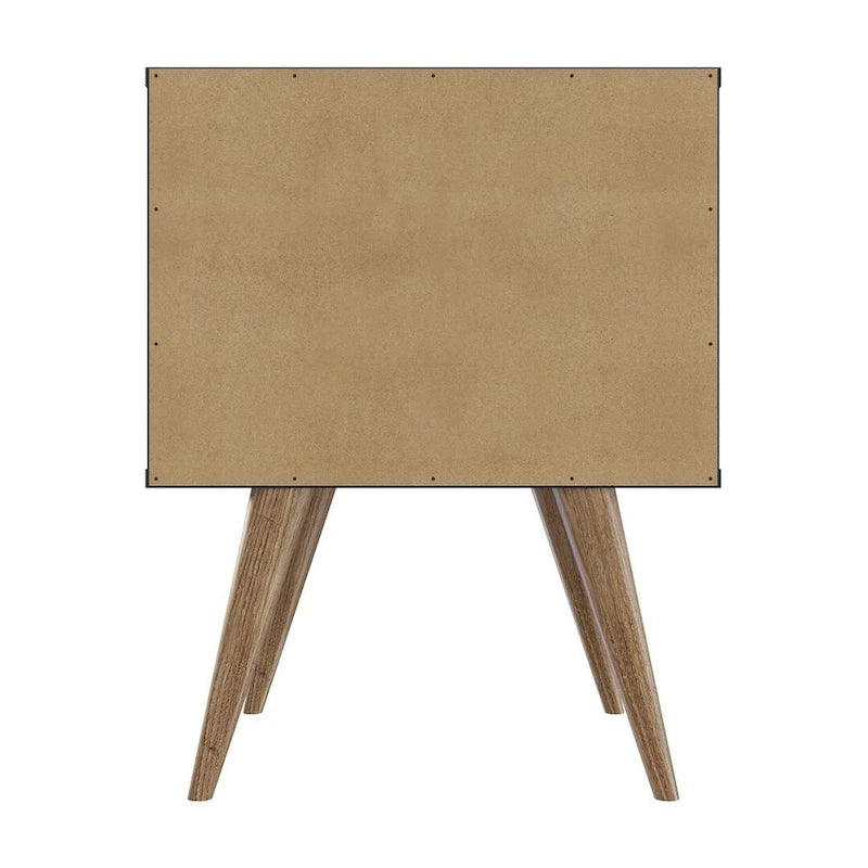 Table de chevet Amber avec poignées en similicuir en bleu et nature