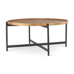Marquisa Medium Brown Solid Wood w/ Black Iron Frame 42 Round Coffee Table - 42L x 42W x 19H
